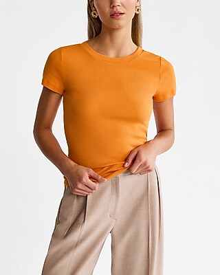 Fitted Ribbed Crew Neck Short Sleeve Tee