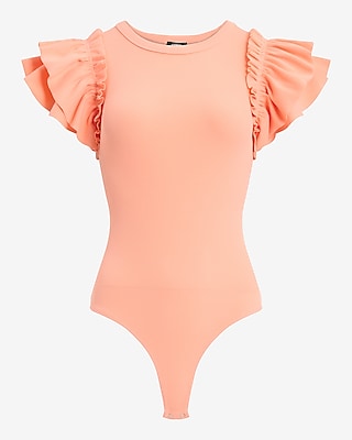 Ribbed Crew Neck Flutter Sleeve Bodysuit