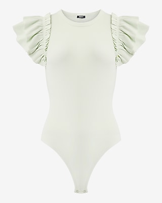 Ribbed Crew Neck Flutter Sleeve Bodysuit