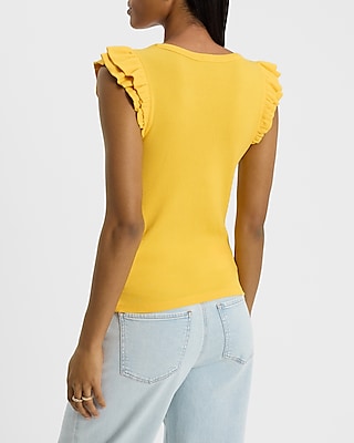 Ribbed V-Neck Flutter Sleeve Tee