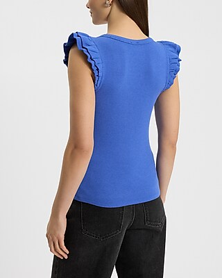 Ribbed V-Neck Flutter Sleeve Tee