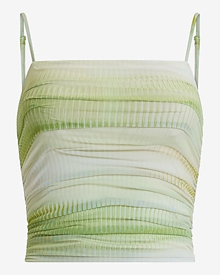 Mesh Printed Square Neck Ruched Cropped Cami