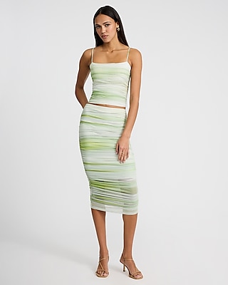 Mesh Printed Square Neck Ruched Cropped Cami