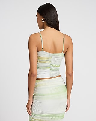 Mesh Printed Square Neck Ruched Cropped Cami