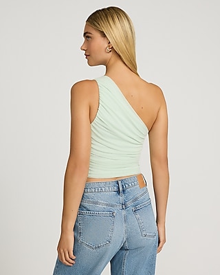 Mesh One Shoulder Ruched Tank
