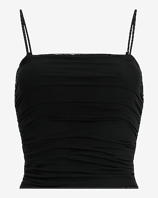 Mesh Square Neck Ruched Cropped Cami