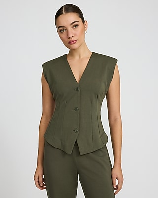 Signature Ponte V-neck Seamed Vest Top | Express