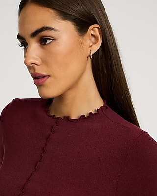 Crew Neck Long Sleeve Scalloped Tee