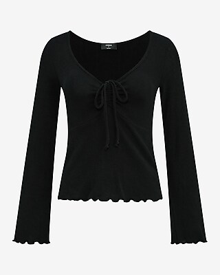 V-Neck Tie Front Long Sleeve Tee