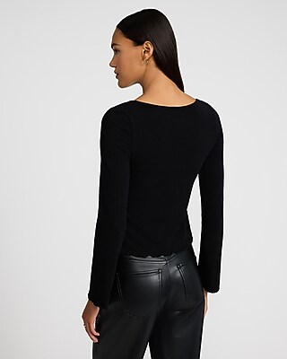 V-Neck Tie Front Long Sleeve Tee