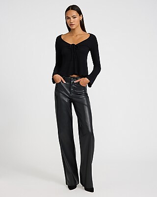 V-Neck Tie Front Long Sleeve Tee