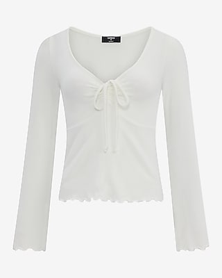 V-Neck Tie Front Long Sleeve Tee