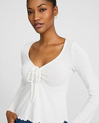 V-Neck Tie Front Long Sleeve Tee