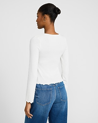 V-Neck Tie Front Long Sleeve Tee