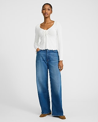 V-Neck Tie Front Long Sleeve Tee