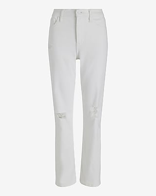 High Waisted White Ripped '90s Bootcut Jeans