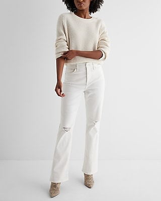 High Waisted White Ripped '90s Bootcut Jeans