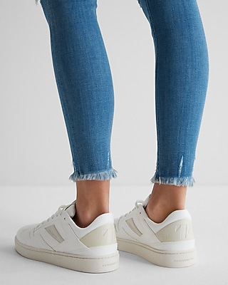 High Waisted Medium Wash Ripped Raw Hem Skinny Jeans - image 3