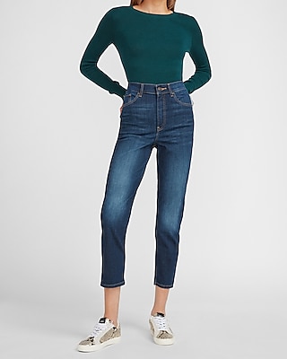 high waisted dark wash mom jeans