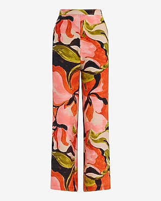 Floral High Waisted Pull On Wide Leg Pant