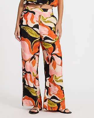 Floral High Waisted Pull On Wide Leg Pant
