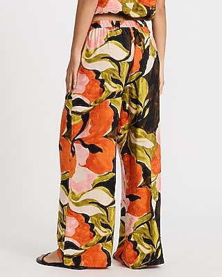 Floral High Waisted Pull On Wide Leg Pant