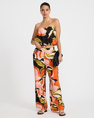 Floral High Waisted Pull On Wide Leg Pant