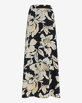 Crepe Floral High Waisted Side Slit Maxi Skirt