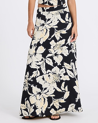 Crepe Floral High Waisted Side Slit Maxi Skirt