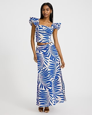 Printed High Waisted Side Slit Maxi Skirt