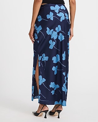 Satin Floral High Waisted Maxi Slip Skirt