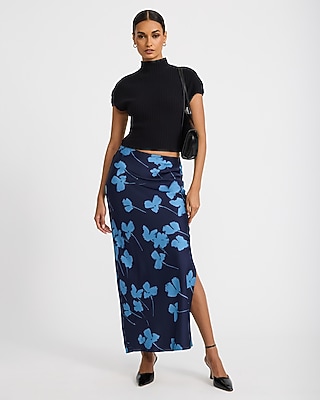 Satin Floral High Waisted Maxi Slip Skirt