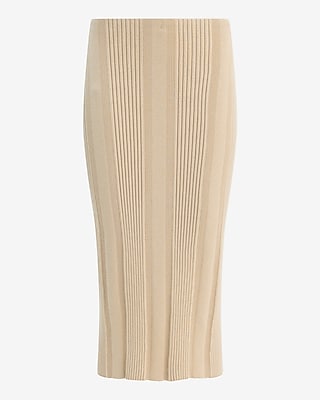 Cotton Fitted Ribbed High Waisted Midi Sweater Skirt