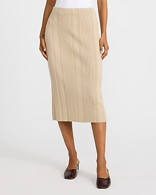Cotton Fitted Ribbed High Waisted Midi Sweater Skirt