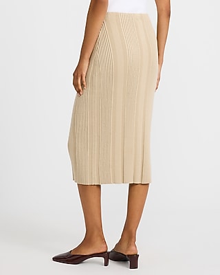 Cotton Fitted Ribbed High Waisted Midi Sweater Skirt