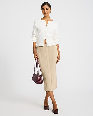 Cotton Fitted Ribbed High Waisted Midi Sweater Skirt
