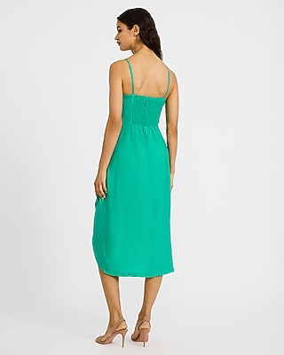Textured Square Neck Wrap Tie Midi Dress