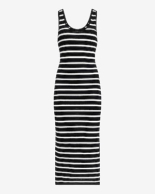 Crochet Striped Scoop Neck Sleeveless Midi Dress