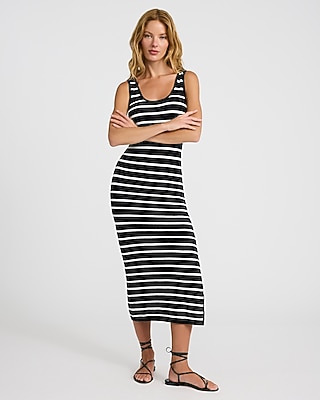 Crochet Striped Scoop Neck Sleeveless Midi Dress