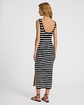 Crochet Striped Scoop Neck Sleeveless Midi Dress