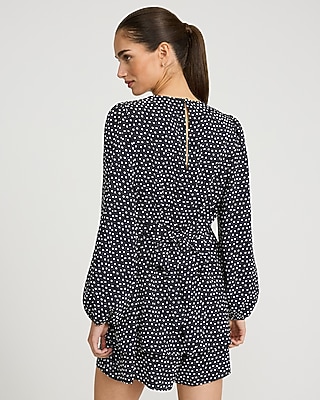 Polka Dot V-Neck Long Sleeve Surplice Romper