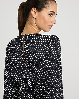 Polka Dot V-Neck Long Sleeve Surplice Romper