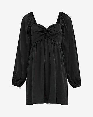 Satin Sweetheart Long Sleeve Twist Front Mini Dress