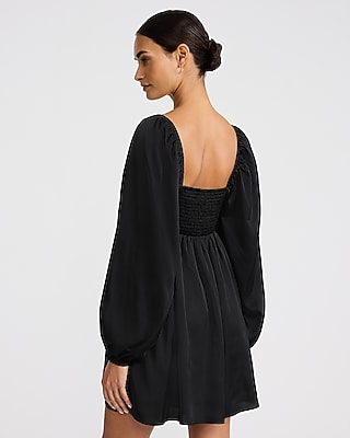 Satin Sweetheart Long Sleeve Twist Front Mini Dress