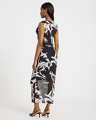 Printed Mesh Boat Neck Sleeveless Maxi Dress