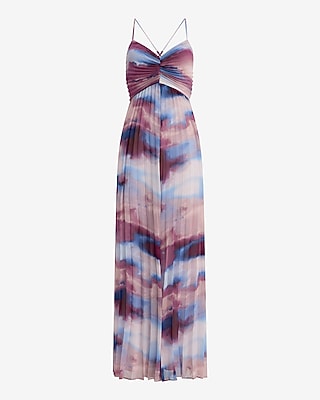 Printed V-Neck Pleated Maxi Dress