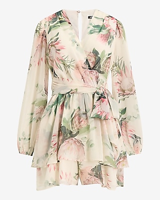 Floral V-Neck Surplice Tie Waist Romper