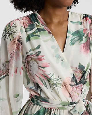 Floral V-Neck Surplice Tie Waist Romper