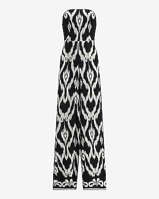 Printed Strapless Smocked Back Wide Leg Jumpsuit