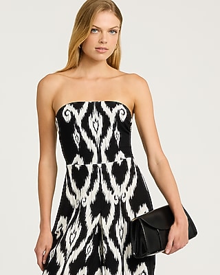 Printed Strapless Smocked Back Wide Leg Jumpsuit